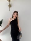 Tek Omuz Drape ve Yırtmaç Detay Sandy Elbise Siyah 2187