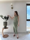 Tek Omuz Drape ve Yırtmaç Detay Sandy Elbise Haki 2187
