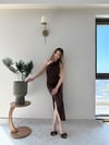 Tek Omuz Drape ve Yırtmaç Detay Sandy Elbise Acı Kahve 2187