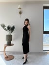 Tek Omuz Drape ve Yırtmaç Detay Sandy Elbise Siyah 2187