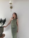 Tek Omuz Drape ve Yırtmaç Detay Sandy Elbise Haki 2187