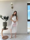 Tek Omuz Drape ve Yırtmaç Detay Sandy Elbise Beyaz 2187