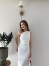 Tek Omuz Drape ve Yırtmaç Detay Sandy Elbise Beyaz 2187