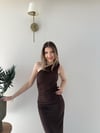 Tek Omuz Drape ve Yırtmaç Detay Sandy Elbise Acı Kahve 2187