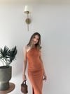 Tek Omuz Drape ve Yırtmaç Detay Sandy Elbise Turuncu 2187