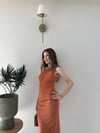 Tek Omuz Drape ve Yırtmaç Detay Sandy Elbise Turuncu 2187