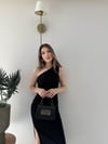 Tek Omuz Drape ve Yırtmaç Detay Sandy Elbise Siyah 2187