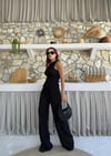 Ters Dikiş Detay Halter Bluz ve Pantolonlu Gofre İkili Takım Siyah 2098