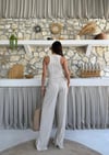 Ters Dikiş Detay Halter Bluz ve Pantolonlu Gofre İkili Takım Bej 2098