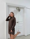 TERS DİKİŞ DETAY TRİKO ELBİSE KAHVE