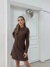 TERS DİKİŞ DETAY TRİKO ELBİSE KAHVE