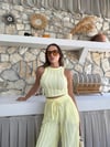 TERS DİKİŞ HALTER YAKA CROP VE PANTOLONLU İKİLİ TAKIM SARI