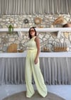 TERS DİKİŞ HALTER YAKA CROP VE PANTOLONLU İKİLİ TAKIM SARI
