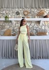 TERS DİKİŞ HALTER YAKA CROP VE PANTOLONLU İKİLİ TAKIM SARI