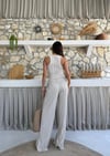 TERS DİKİŞ HALTER YAKA CROP VE PANTOLONLU İKİLİ TAKIM KREM