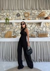 TERS DİKİŞ HALTER YAKA CROP VE PANTOLONLU İKİLİ TAKIM SİYAH
