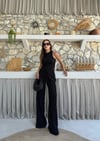 TERS DİKİŞ HALTER YAKA CROP VE PANTOLONLU İKİLİ TAKIM SİYAH
