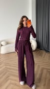 Ters Dikiş Parmak Geçme Detay Bluz Ve Pantolonlu İkili Takım Mürdüm 2445