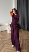 Ters Dikiş Parmak Geçme Detay Bluz Ve Pantolonlu İkili Takım Mürdüm 2445
