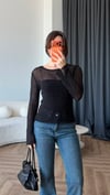 Transparan Triko Bluz Siyah 2404