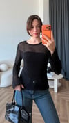 Transparan Triko Bluz Siyah 2404