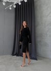 TRİKO AJURLU ELBİSELİ İKİLİ TAKIM SİYAH