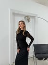 TÜL ASTARLI BEL DRAPE DETAY TAŞLI ELBİSE SİYAH