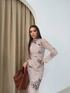 TÜL ASTARLI DRAPELİ DESENLİ ELBİSE
