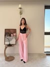 Üç Pile Palazzo Tensel Kumaş Pantolon Pembe 2133