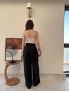Üç Pile Palazzo Tensel Kumaş Pantolon Siyah 2133