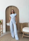 VATKALI ASİMETRİK DETAY BLUZ VE PANTOLONLU İKİLİ TAKIM MAVİ