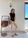 Vatkalı Bel Drape Aksesuar Detay Sandy Bluz Kahve 2303