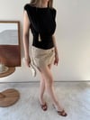Vatkalı Bel Drape Aksesuar Detay Sandy Bluz Siyah 2303