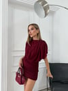 VATKALI DRAPELİ SANDY ELBİSE BORDO