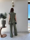 Volanlı Hırka ve Pantolonlu Çizgili İkili Takım Haki 2317