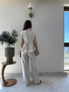 Volanlı Hırka ve Pantolonlu Çizgili İkili Takım Bej 2317