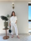 Yaka Detay Bel Drape Modal Tişört Beyaz 2252