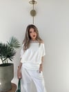 Yaka Detay Bel Drape Modal Tişört Beyaz 2252