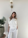 Yaka Detay Bel Drape Modal Tişört Beyaz 2252