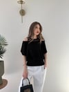 Yaka Detay Bel Drape Modal Tişört Siyah 2252