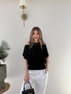 Yaka Detay Bel Drape Modal Tişört Siyah 2252