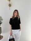 Yaka Detay Bel Drape Modal Tişört Siyah 2252