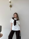 Yaka Fular Detay Tişört ve Pantolonlu Modal Kumaş İkili Takım Kahve 2140