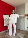 Yaka Fular Detay Tişört ve Pantolonlu Çizgili Suyolu İkili Takım Pembe 2155