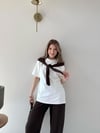 Yaka Fular Detay Tişört ve Pantolonlu Modal Kumaş İkili Takım Kahve 2140