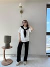 Yaka Fular Detay Tişört ve Pantolonlu Modal Kumaş İkili Takım Siyah 2140