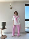 Yaka Fular Detay Tişört ve Pantolonlu Modal Kumaş İkili Takım Pembe 2140