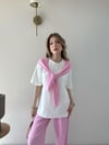 Yaka Fular Detay Tişört ve Pantolonlu Modal Kumaş İkili Takım Pembe 2140