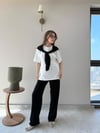Yaka Fular Detay Tişört ve Pantolonlu Modal Kumaş İkili Takım Siyah 2140