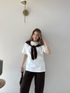 Yaka Fular Detay Tişört ve Pantolonlu Modal Kumaş İkili Takım Kahve 2140